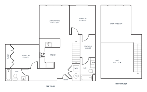 Floor plan for 2 beds, 2 baths, 1188 sqft